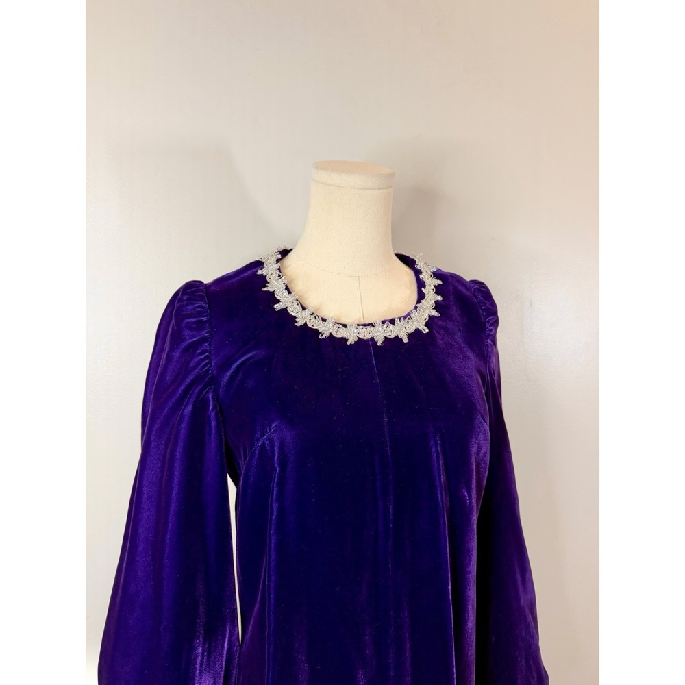 Vintage 1960s Purple Velvet Renaissance Revival Mini Dress Mod Gogo Medieval - Picture 6 of 15